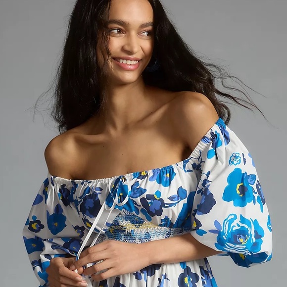 Anthropologie Plenty by Tracy Reese Off-The-Shoulder Puff-Sleeve Smocked Dress - Picture 5 of 15